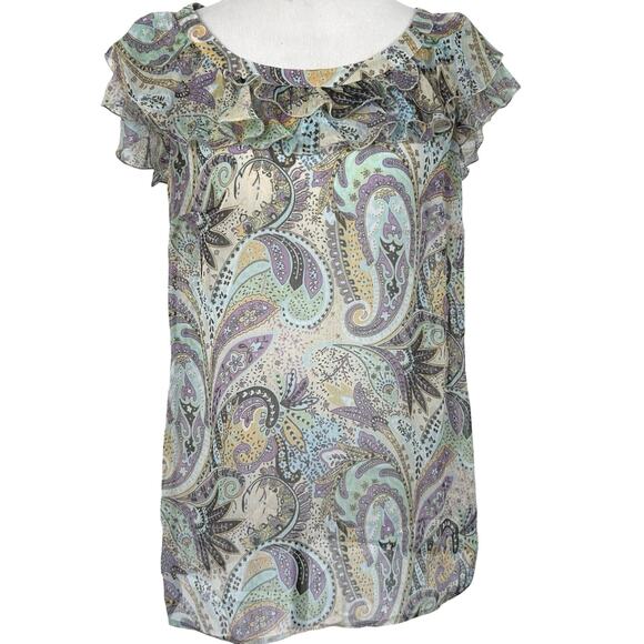Esprit Tops - Esprit Sheer Paisley Ruffle Blouse Women’s Size S Pastel Boho Lightweight Top